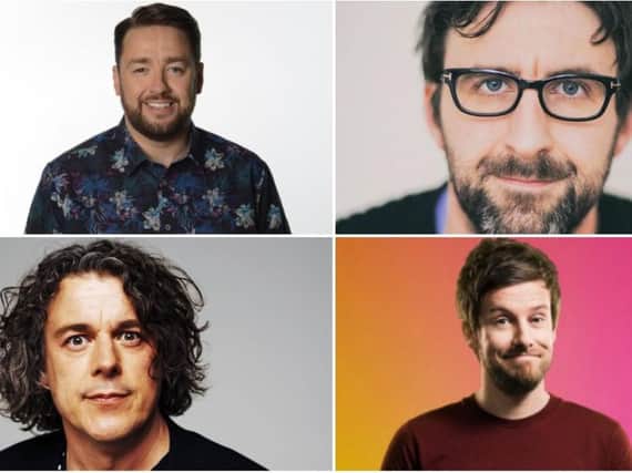 From top left to bottom right: Jason Manford, Mark Watson, Alan Davies, and Chris Ramsey