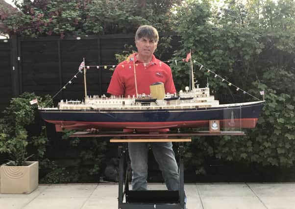 Ray Scrivens of St Annes with his model of the Royal Yacht Britannia