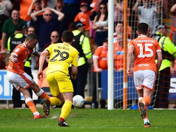 Jay Spearing gives Blackpool the lead from the penalty spot