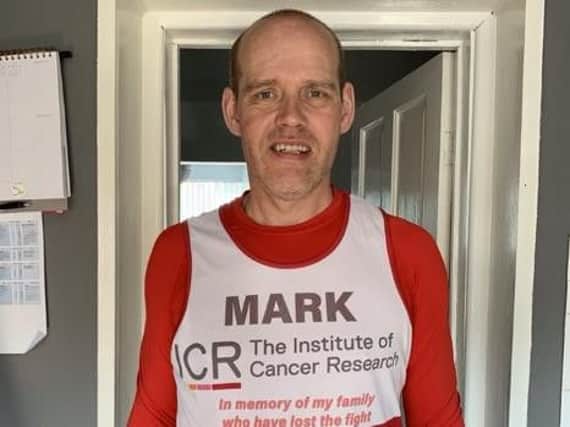Mark Gray who is running the London Marathon to raise money for the Institute of Cancer Research