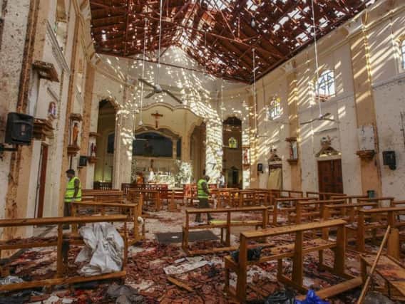 A view of St Sebastian's Church damaged in a blast in Negombo
