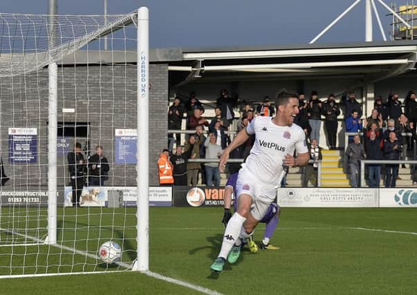 Andy Bond celebrates his goal against Harrogate Town on Wednesday night         Picture: Steve McLellan