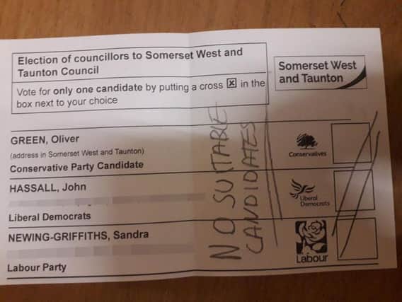 Former Conservative councillor Andy Denison spoiled his local election ballot paper