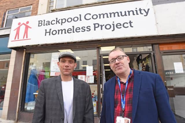 Blackpool Community Homeless Project have moved to premises on Talbot Road.  Shop manager Terry Dugmore-Shaw and project manager and founder Kevin Long.