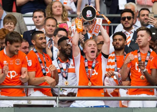 Mark Cullen celebrates Wembley victory with Blackpool