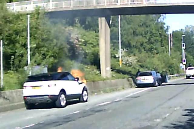 The vehicle on fire