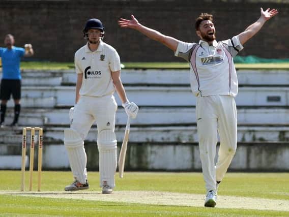 Richard Gleeson, here celebrating a wicket for Blackpool this season, has taken 15 in two County Championship games for Lancashire