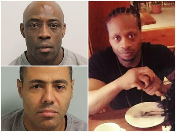Gary Beech (bottom left), 48, and Michael Swan (top left), 46, both have been sentenced to life imprisonment at the Old Bailey after being found guilty of battering Ian Tomlin (right), 46, to death with a baseball bat after he complained about drug dealing outside his home.