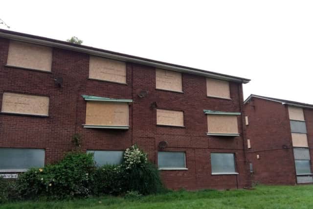 Troutbeck Crescent flats boarded up ready for demolition