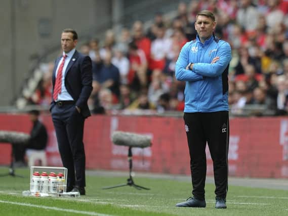 Dave Challinor shared the touchline with Justin Edinburgh at Wembley just three weeks ago. Picture: Greig Bertram/AGBPHOTO
