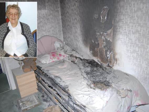 Edith Stuart, 96, who died in hospital following a blaze at Cleveleys Park Rest Home in Cleveleys, in October 2010. Somebody set fire to her bed.