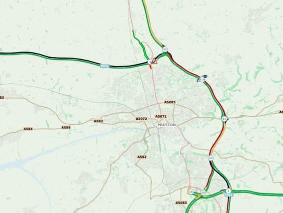 A map of the congestion around Preston this afternoon.