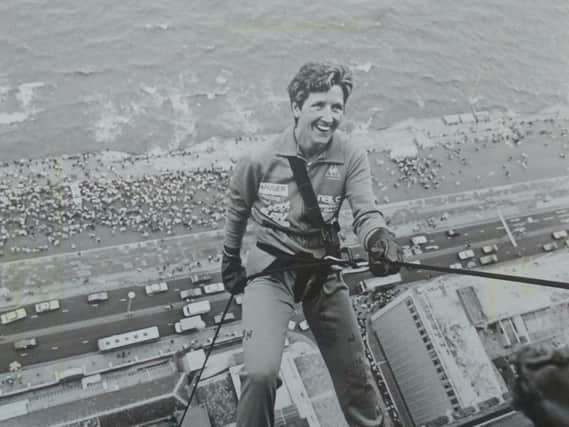 Pat Wood at the start of an abseil decent in 1986