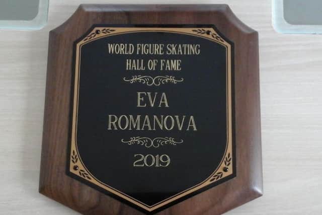 Eva's plaque from the World Figure Skating Hall of Fame