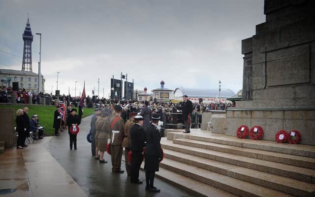 Service of remembrance at Blackpool cenotaph to mark the centenary of Armistice Day.
Wreaths are laid.  PIC BY ROB LOCK
11-11-2018