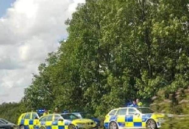 Police at the scene yesterday