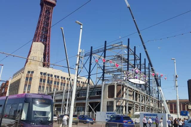Metal framework going up on the Sands Hotel