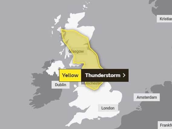 The yellow weather warning is in place across much of Scotland and Northern England.