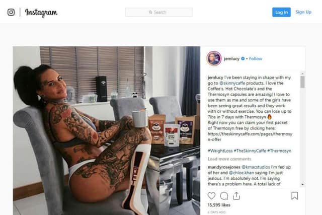 The post by Instagram 'influencer' Jemma Lucy