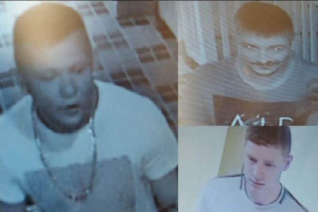 CCTV of the three men police want to speak to.