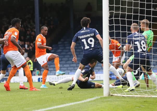 Nathan Delfouneso scores his second goal at Southend United