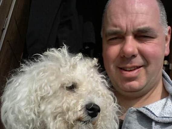 Staining dad Shaun Winstanley, 49, with his dog Benji. He killed himself on February 13, 2019 one week after being sacked from his job after chasing a shoplifter