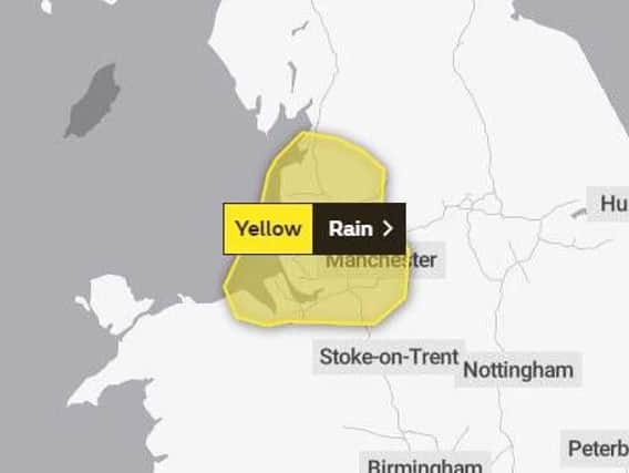 The yellow weather warning covers the whole of Lancashire.