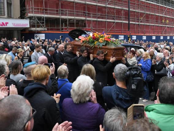 Joe Longthornes funeral at The Sacred Heart Roman Catholic Church in Blackpool