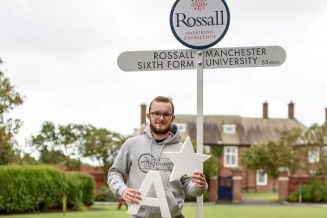 Rossall student Alfie Ellis celebrates his A Level results.