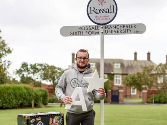 Rossall student Alfie Ellis celebrates his A Level results.