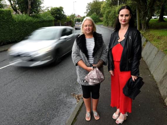 Coun Holly Swales with Thornton resident Krysia Russell who say speeding drivers are causing problems on Lawsons Road near the junction with Briar Road and Lancaster Road.