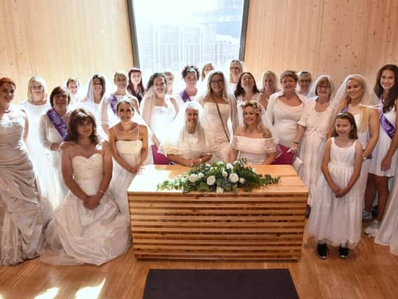 The fundraising brides in the chapel at Blackpool