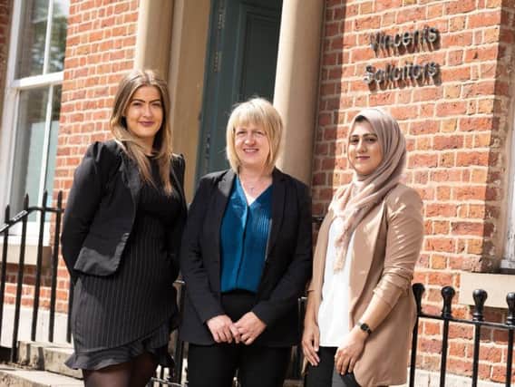 Beth Laws and Iram Amin with Val Shaw (centre) head of children law and care work at Vincents Solicitors