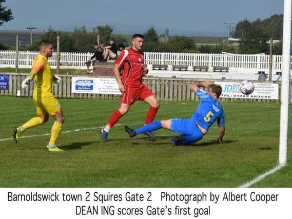 Dean Ing pulls one back for Squires Gate at Barnoldswick Picture: ALBERT COOPER