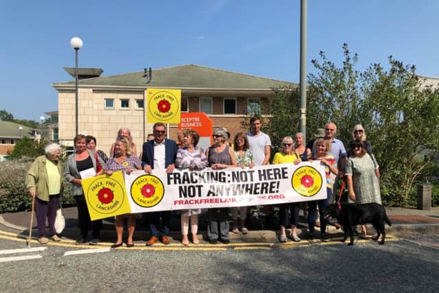 Protesters at Cuadrilla's HQ in Bamber Bridge, to deliver a letter calling for an end to fracking