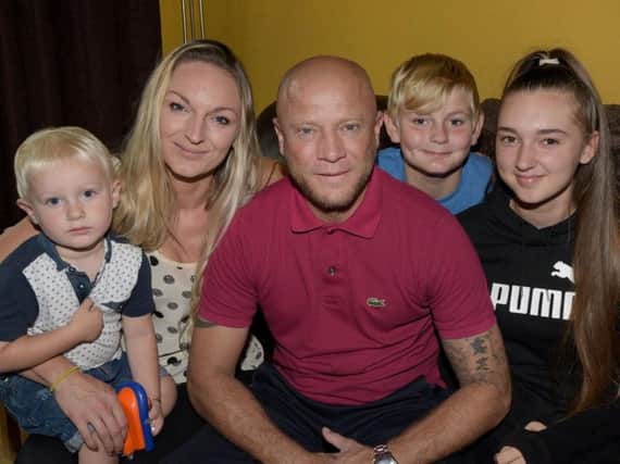 Transplant patient Wayne Simons of Knowle Avenue, Blackpool, with his partner Danielle Carlton and children Saisha, 15, Kai, 10, and two-year-old Reggie