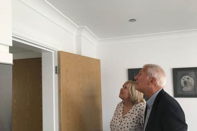 MP Gordon Marsden with householder Amanda Bennett who was alarmed by the recent fracking tremor and believes it may have caused damage to her home