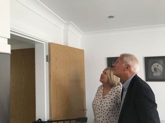 MP Gordon Marsden with householder Amanda Bennett who was alarmed by the recent fracking tremor and believes it may have caused damage to her home