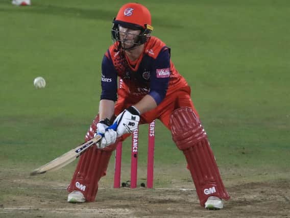 Top scorer Alex Davies improvises on his way to 80 for Lancashire