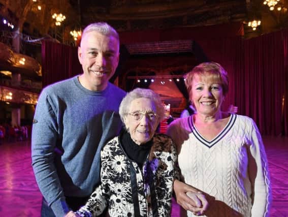 101-year-old Jean Harling revisits Blackpool Tower with her grandson Rick Bentley and daughter Audrey Harvey.