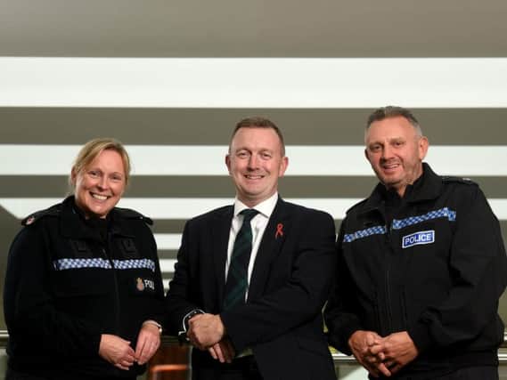 Lancashire Police West Divison superintendent Jackie Kingsman, detective superintendent Jon Holmes and superintendent Damian Kitchen.