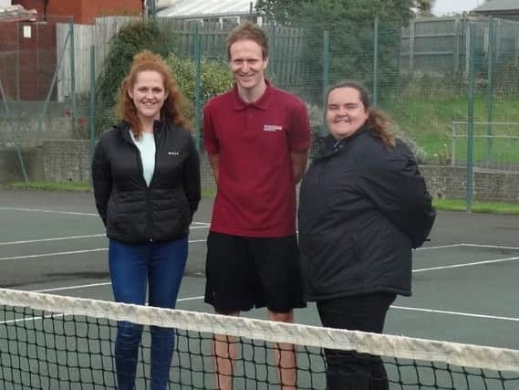 Providing Tennis for Free in Blackpool are (from left) Danielle Whitehouse (lead coach), Martin Hibberd (Blackpool Council) and Leah Wilkinson (coach)