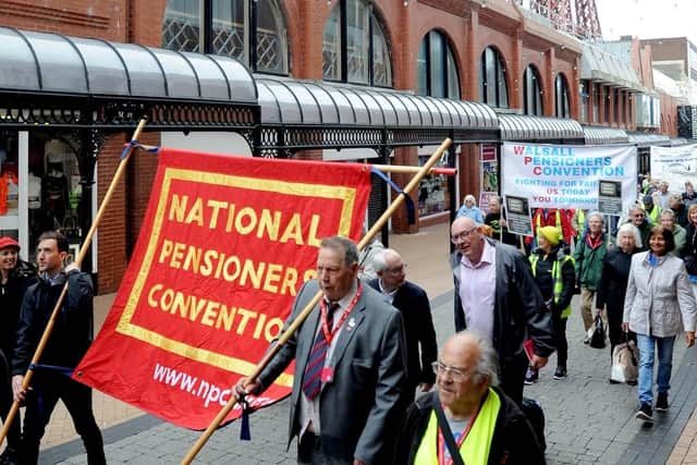 Pensioners Parliament march through Blackpool town centre