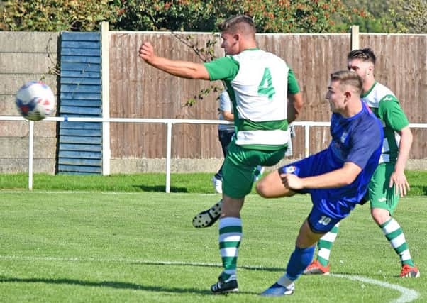 Dean Ing sends in a shot at goal as Squires Gate are beaten on Saturday	   Picture: Albert Cooper