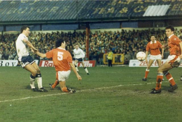 Paul Stewart, left, scoring for Spurs against his first club Blackpool