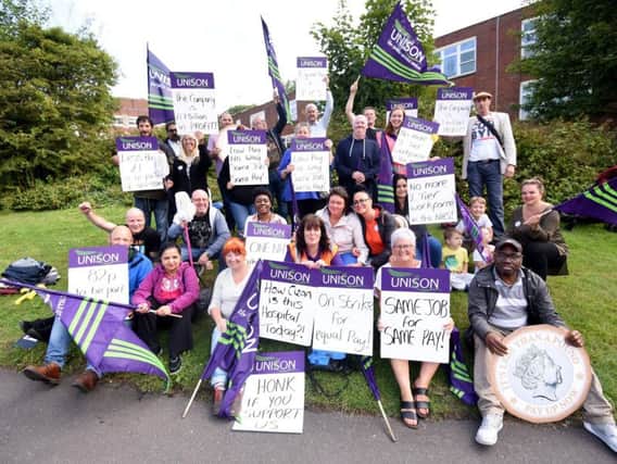 Blackpool Victoria Hospital workers on the picket line.