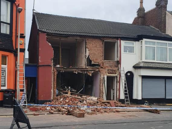 A police cordon has been put in place along Bolton Street in South Shore after a building collapsed today (October 14)