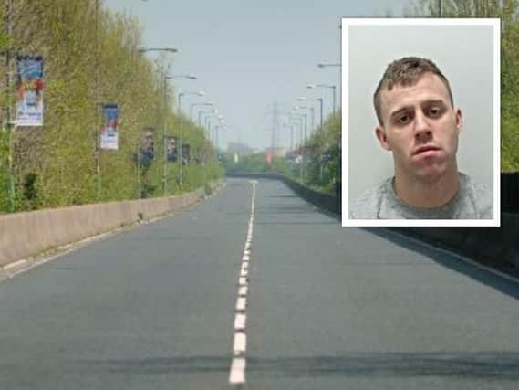 Richard Mullen, 28, was jailed at Preston Crown Court after stealing a woman's car and driving off towards Yeadon Way before crashing into another car, injuring the driver.