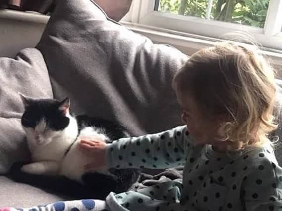 Steves daughter Mary with Percy, the family cat