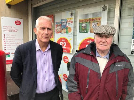 Blackpool South MP Gordon Marsden and Waterloo ward Councillor David OHara outside the closed Waterloo Road Post Office